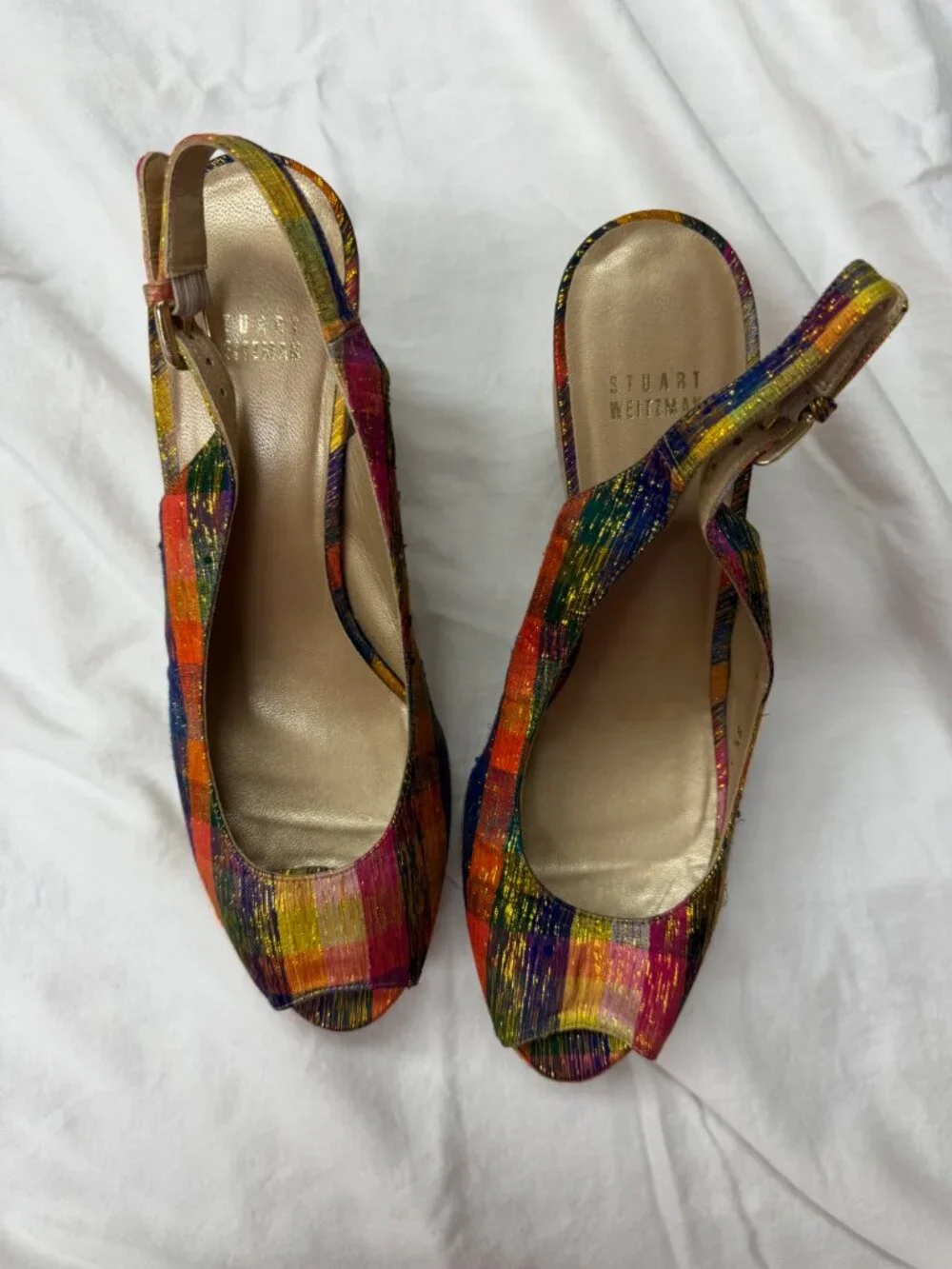 Stuart Weitzman Jean Winsel Tinsel slingback wedges 9.5 - Picture 2 of 8